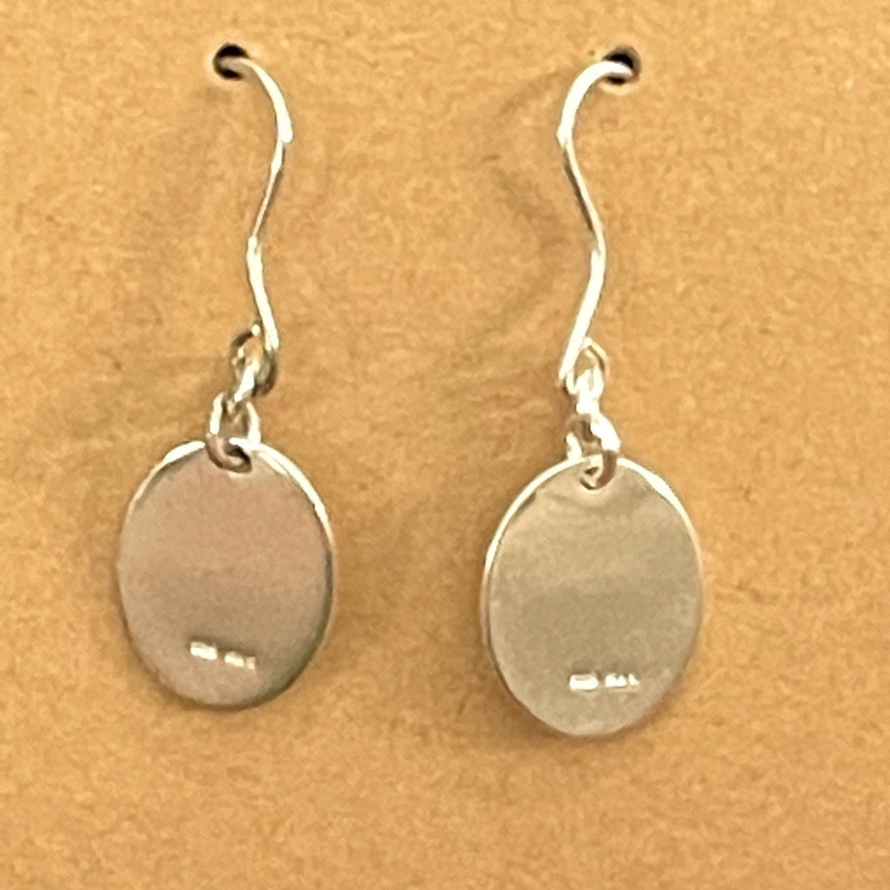 Sterling Silver HOPE Engraved Oval Disc Dangle Earrings - Picture 2 of 3